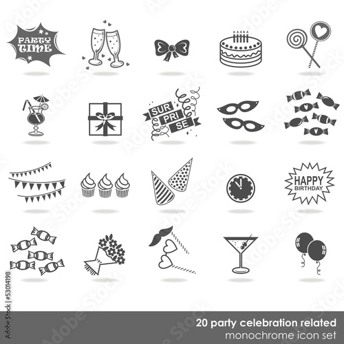 zabawa impreza party zestaw 20 ikon na białym tle