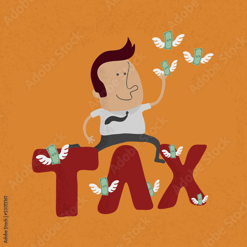 Business man jumping over the tax word  , eps10 vector format