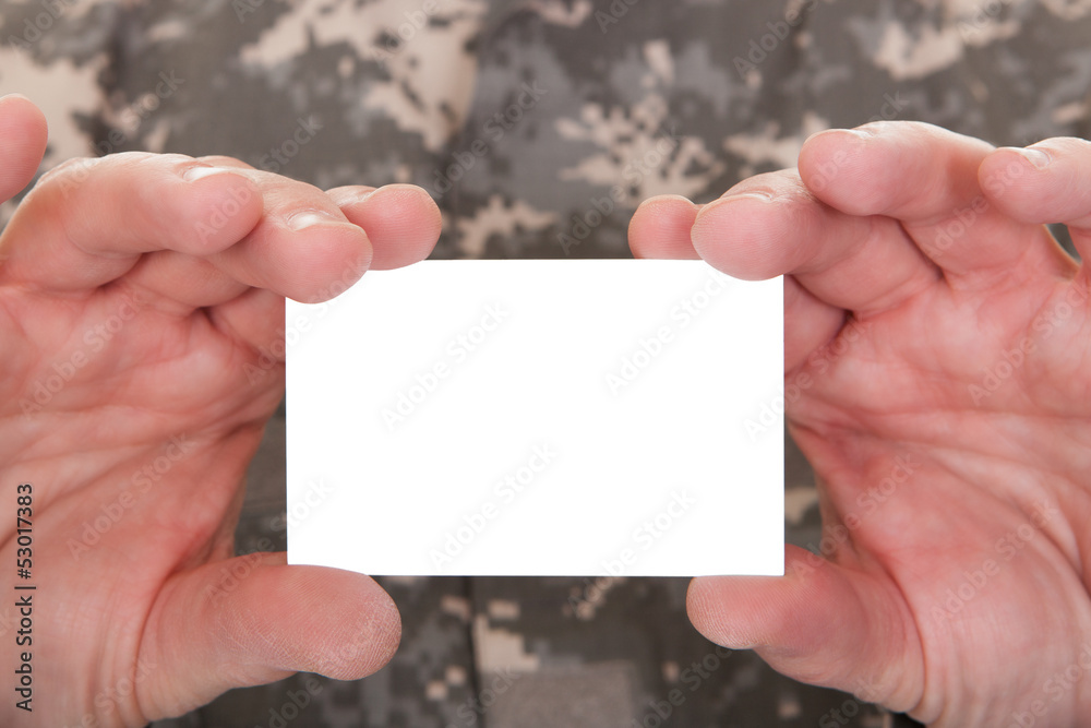Mature Soldier Holding Blank Paper Mature Soldier Holding Blank Paper