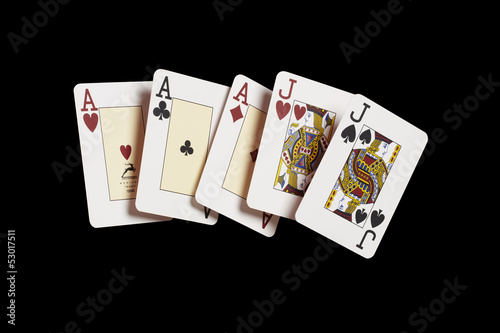 Poker, Fullhouse, Asse, schwarz, schwebend