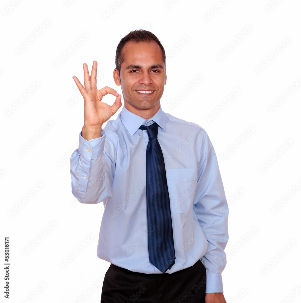Positive man looking and showing you ok sign Positive man looking and showing you ok sign