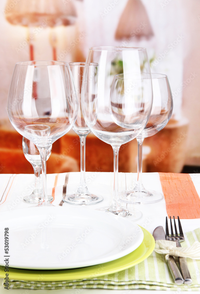 Table setting with glasses for different drinks