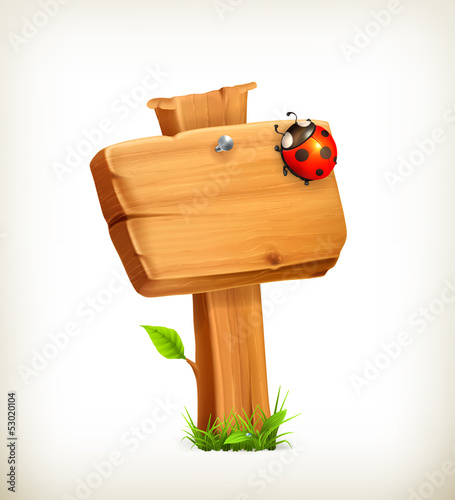 Ladybug on wooden sign