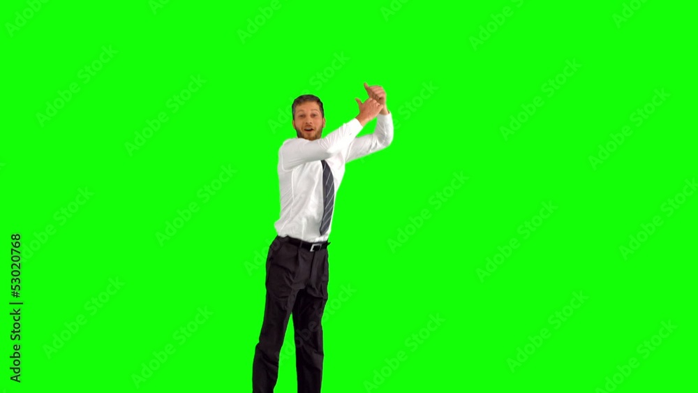 Businessman jumping and giving thumbs up Businessman jumping and giving thumbs up
