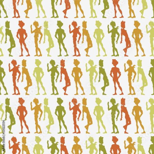 Seamless pattern with colorful people silhouettes