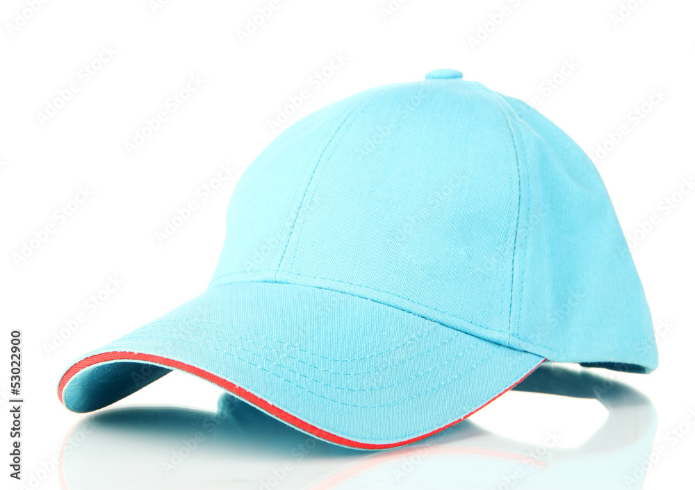 Fototapeta premium Blue peaked cap isolated on white