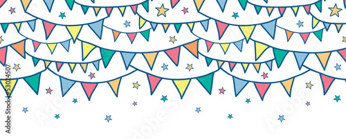 Vector colorful doodle bunting flags horizontal seamless pattern