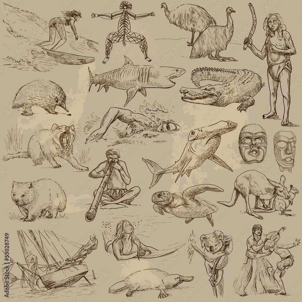 Fototapeta premium Australian collection - hand drawings into vector set