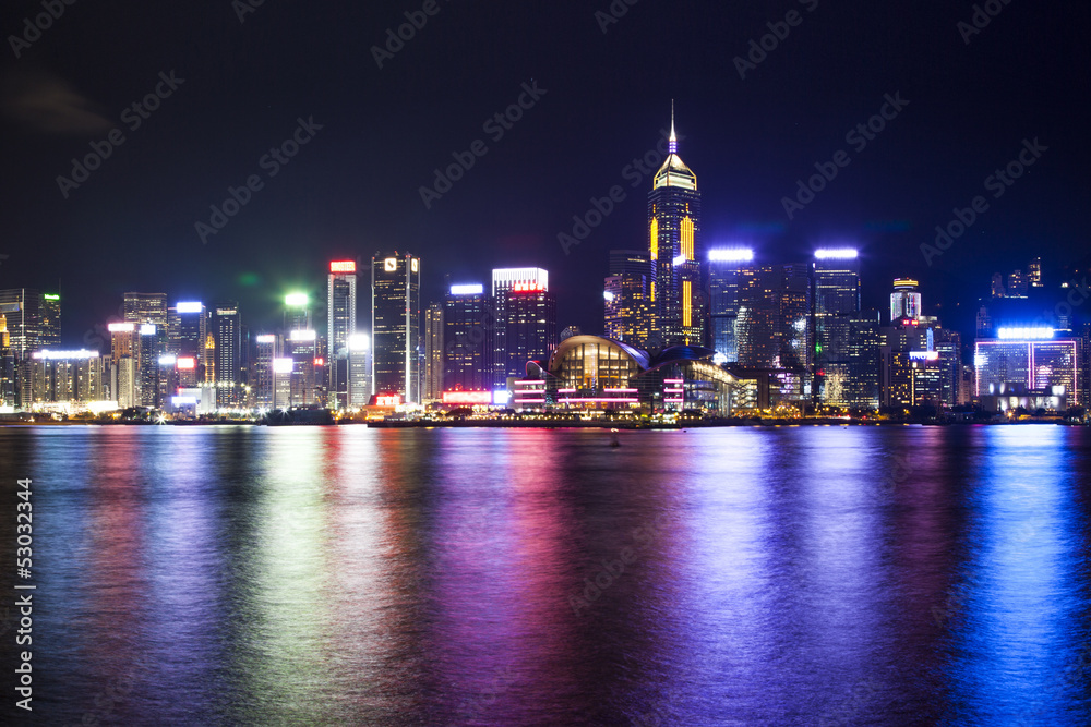 Skyline of Victoria Harbour in Hong Kong at night