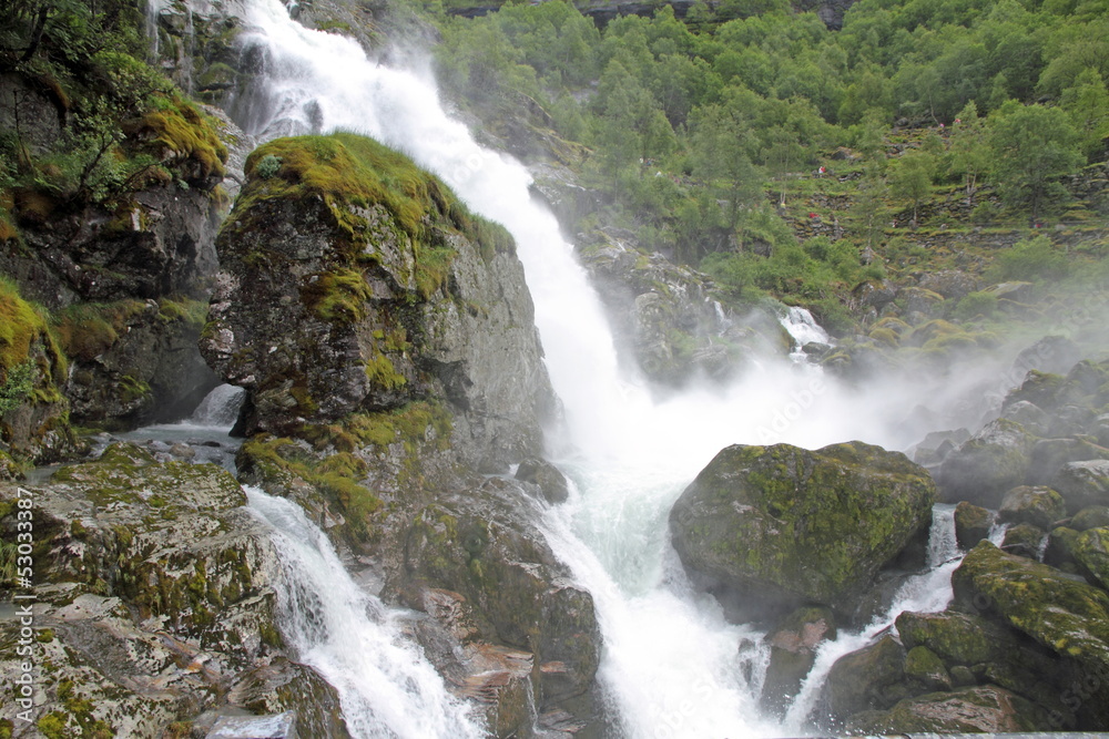 Waterfall springing Briksdal glacier, Jostedalsbreen , Norway. Waterfall springing Briksdal glacier, Jostedalsbreen , Norway.