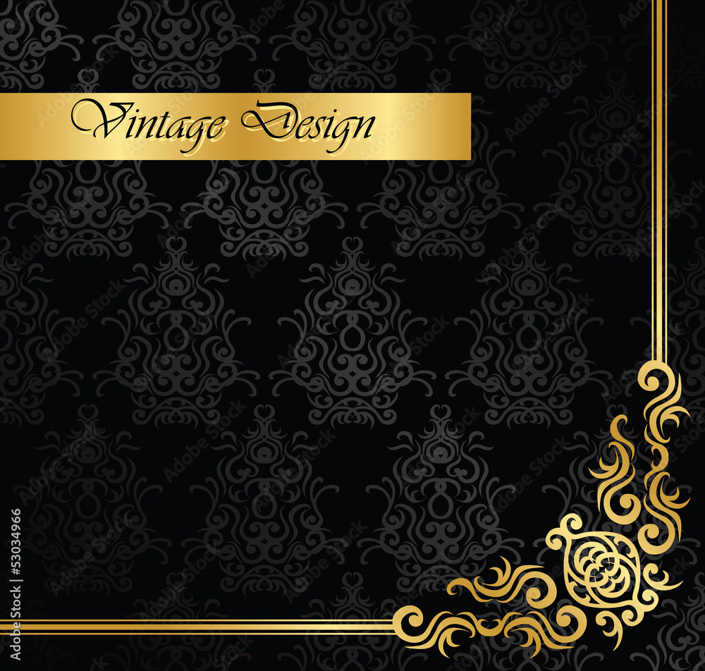 Seamless vintage background in black with a gold decoration