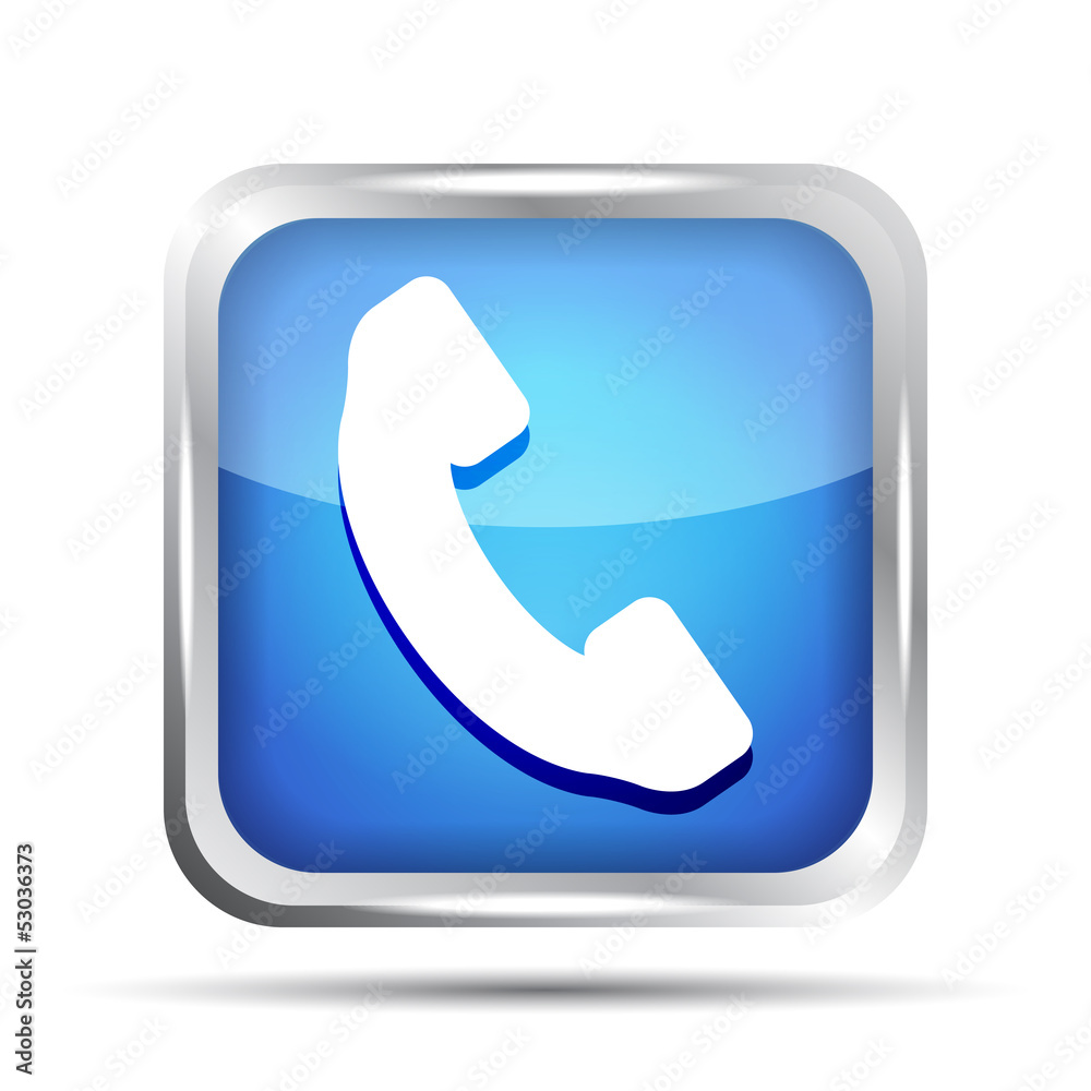 Blue phone button icon on a white background Blue phone button icon on a white background