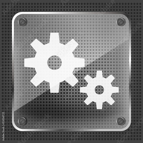 glass icon with gear on metallic background