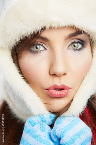 Beautiful woman wearing a winter cap