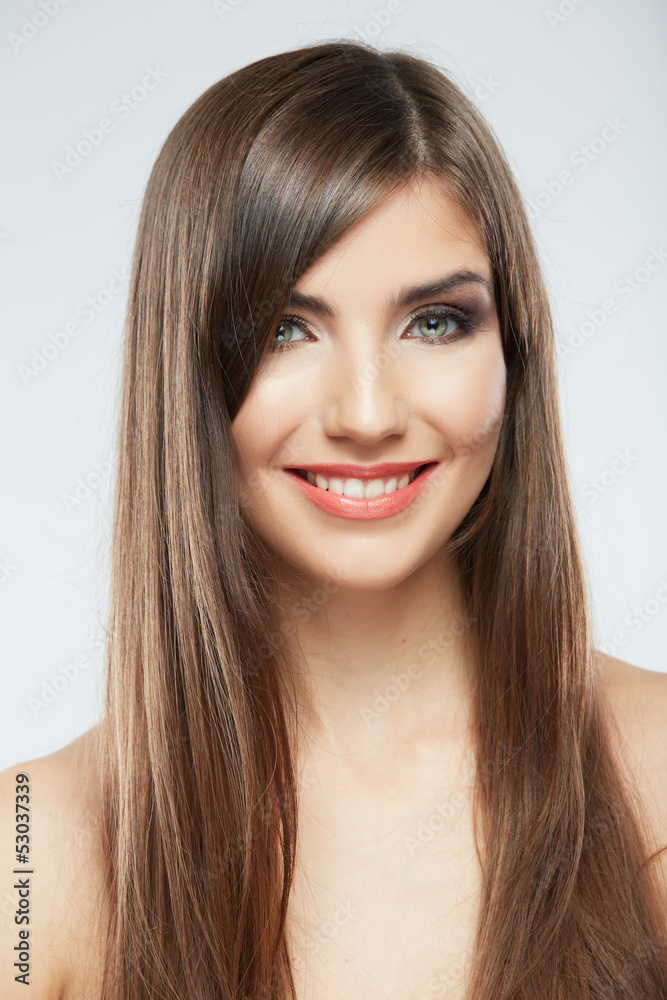 Beautiful young woman portrait isolated on studio background.