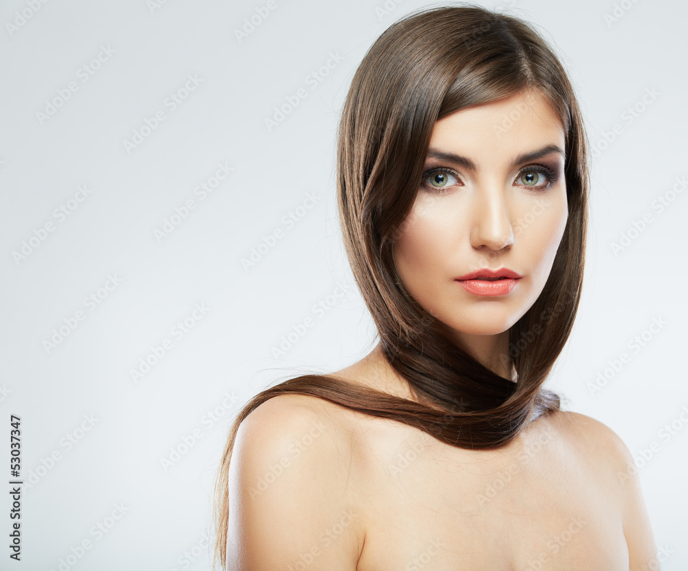 Naklejka premium Healthy clean skin beautiful face model with long hair.