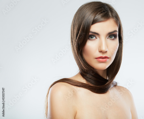 Healthy clean skin beautiful face model with long hair.