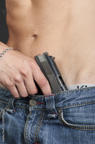 Pistol belt jeans guy