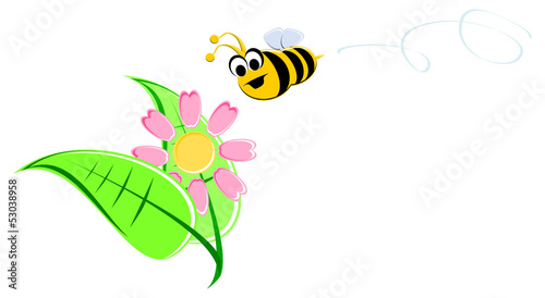 Funny Cartoon Bee and Flower