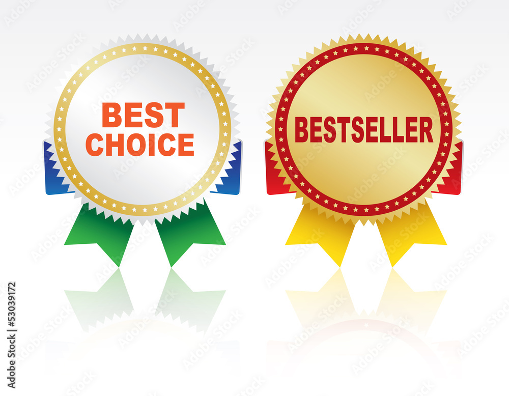 Best choice and bestseller labels with ribbon. Best choice and bestseller labels with ribbon.