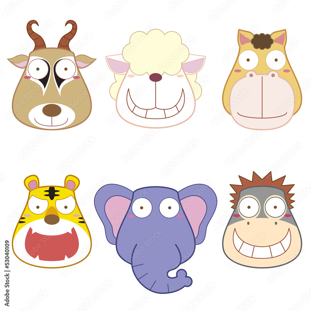 Naklejka premium cartoon animal head set