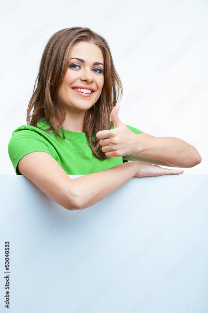 woman holding blank board woman holding blank board