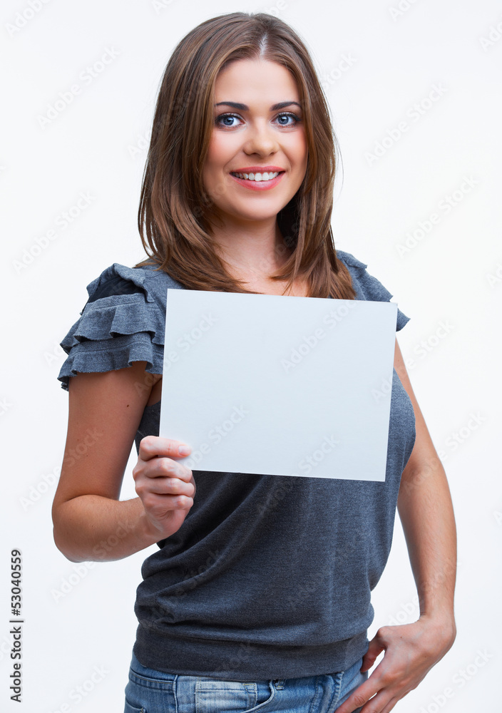 Business woman hold blanc card. Business woman hold blanc card.