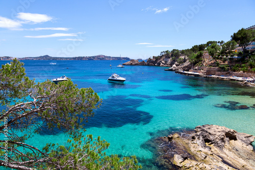 Canvas Print Moored Yachts in Cala Fornells, Majorca