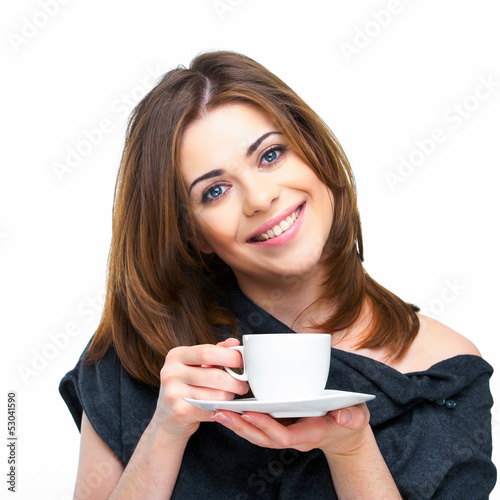 woman with coffee cup isolated
