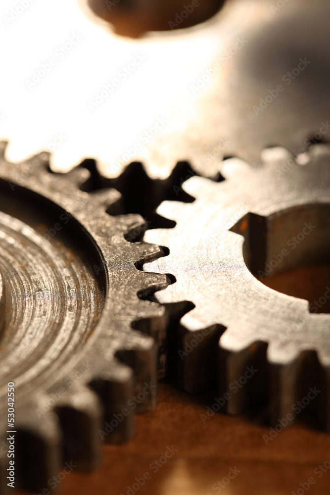 Three steel cogwheels in connection Three steel cogwheels in connection