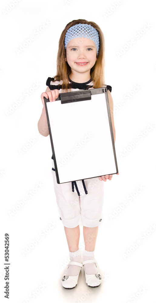 Portrait of cute smiling little girl with clipboard isolated Portrait of cute smiling little girl with clipboard isolated