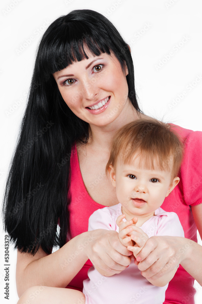 Mom and baby, on a gray background Mom and baby, on a gray background