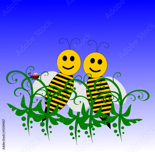 Api e coccinella in giardino verde