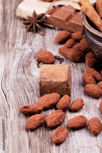 coffee with Chocolate bar and spices