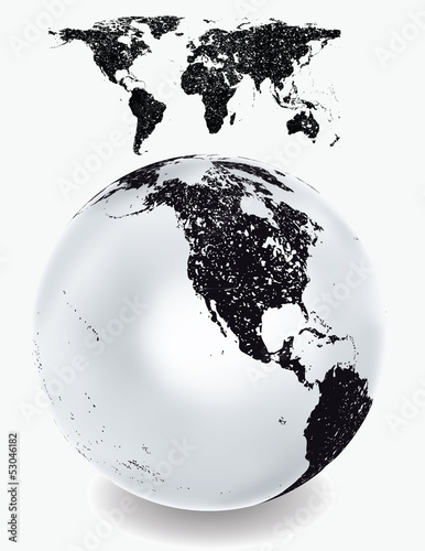 grunge world map with globe