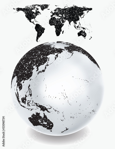 grunge world map with globe
