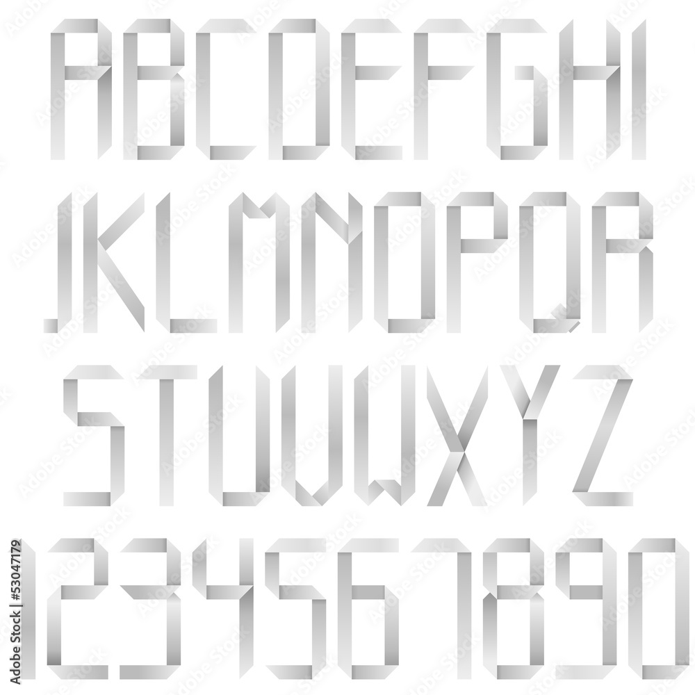 set of origami style alphabet letters and numbers