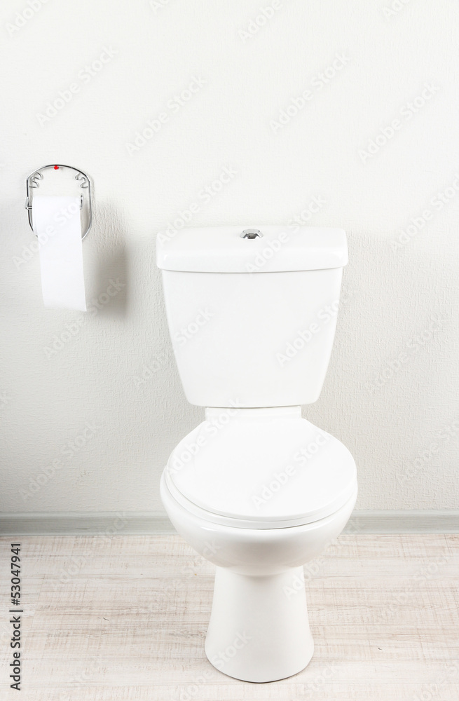 White toilet bowl and toilet paper in a bathroom White toilet bowl and toilet paper in a bathroom