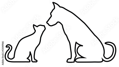 Dog and cat contours composition