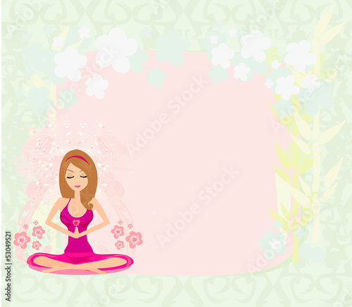 Yoga girl in lotus position ,abstract frame