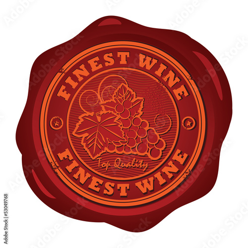 Wax seal with the words Fines Wine, vector illustration