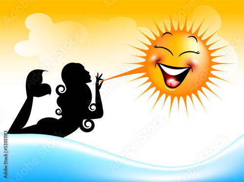 summer Mermaid and happy sun