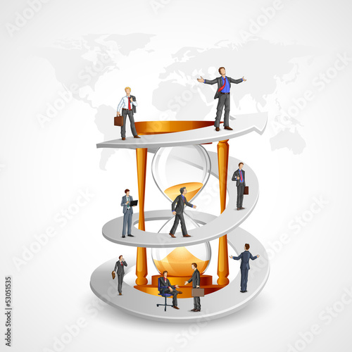 vector illustration of businessmen in growth path on hourglass