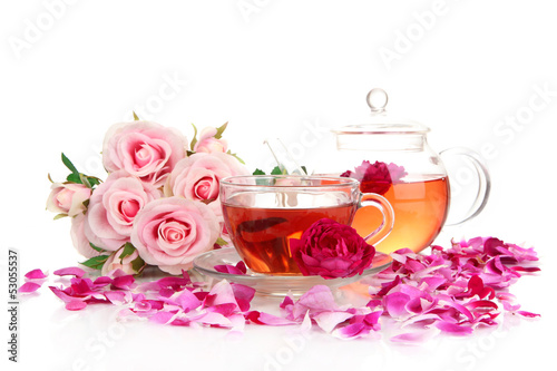 Rose tea isolated on white