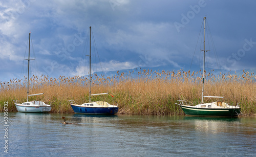 Boats on Lake Ohrid in Macedonia photo