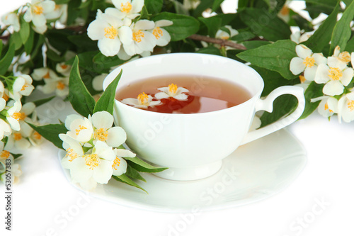 Cup of tea with jasmine, isolated on white