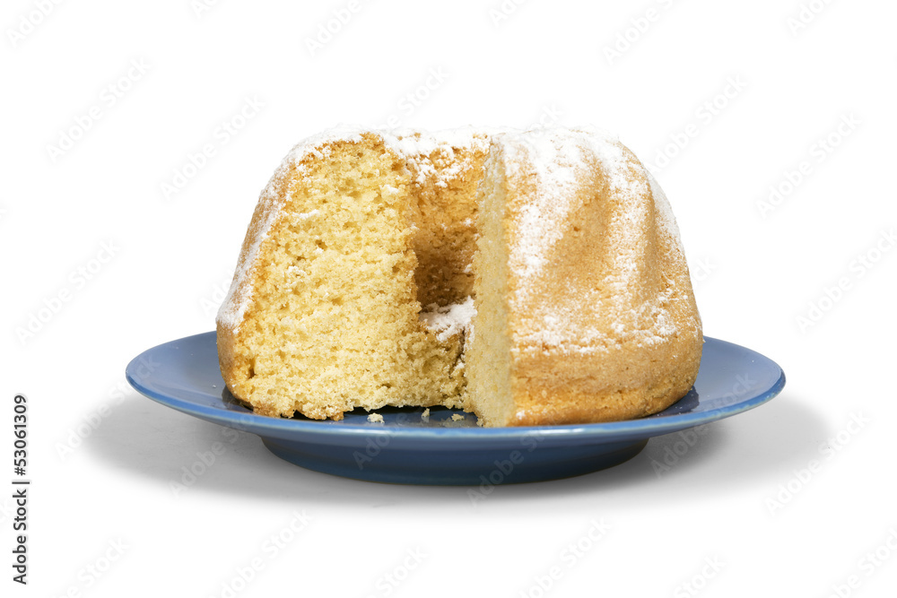 Cake with powdered sugar isolated on white with clipping path Cake with powdered sugar isolated on white with clipping path