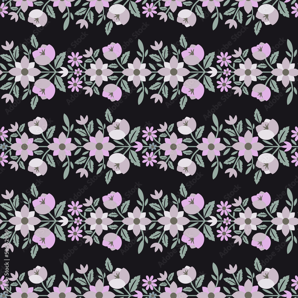 Seamless floral pattern with purple flowers
