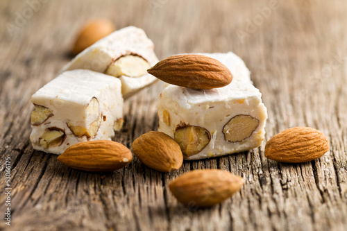 white nougat with almonds photo