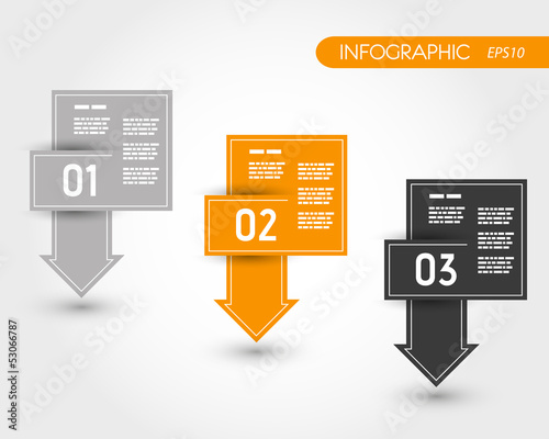 orange square infographic three arrows with numbers